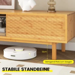 Bambus TV Schrank mit 3 Separaten Schränken & 2 Schiebetüren für TVs bis 70 Zoll Fernsehschrank