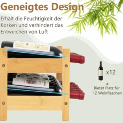 Bambus Weinregal für 12 Flaschen Flaschenregal mit 2 Etagen Flaschenhalter für Keller Natur