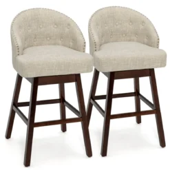 Barhocker 2er Set Barstuhl 360° drehbar Küchenhocker mit Lehne und Fußstütze 55 x 53 x 105 cm Beige + Braun