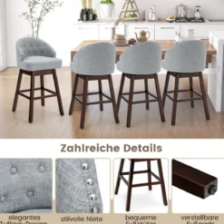 Barhocker 2er Set Barstuhl 360° drehbar Küchenhocker mit Lehne und Fußstütze 55 x 53 x 105 cm Grau + Braun
