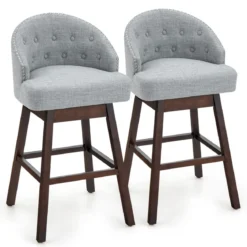 Barhocker 2er Set Barstuhl 360° drehbar Küchenhocker mit Lehne und Fußstütze 55 x 53 x 105 cm Grau + Braun