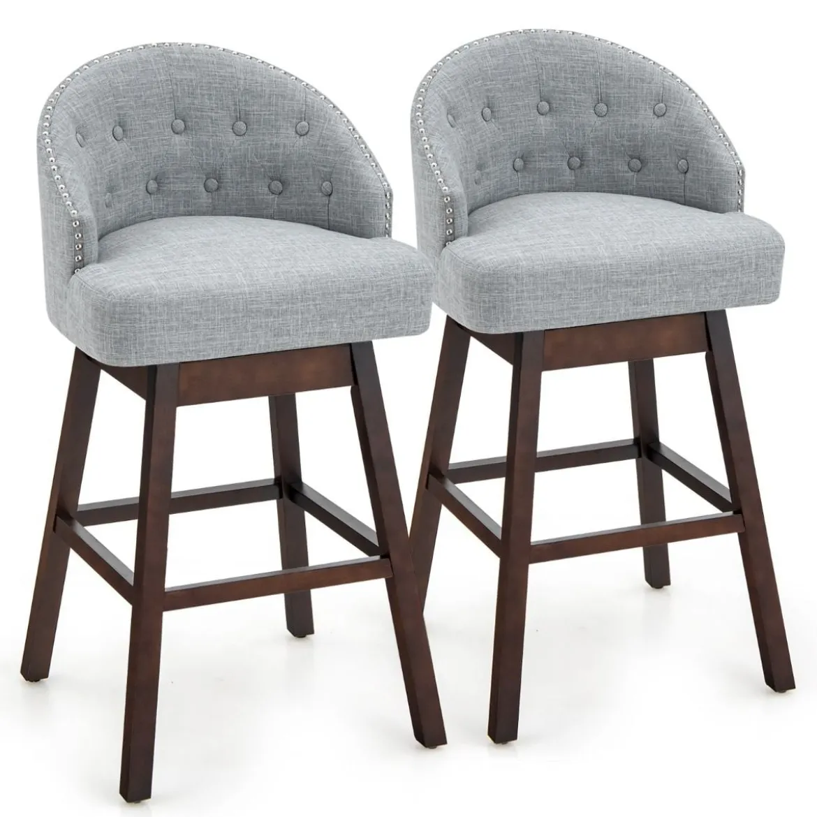 Barhocker 2er Set Barstuhl 360° drehbar Küchenhocker mit Lehne und Fußstütze 55 x 53 x 105 cm Grau + Braun