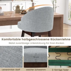 Barhocker 2er Set Barstuhl 360° drehbar Küchenhocker mit Lehne und Fußstütze 55 x 53 x 105 cm Grau + Braun