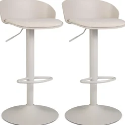 Barhocker 2er Set 360° Drehbarer Barstuhl Höhenverstellbar 150 kg Belastbar 42 x 42 x 75-96,5 cm Beige