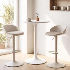 Barhocker 2er Set 360° Drehbarer Barstuhl Höhenverstellbar 150 kg Belastbar 42 x 42 x 75-96,5 cm Beige