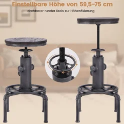 Barhocker höhenverstellbar 59,5-75 cm Barstuhl aus Holz und Metall