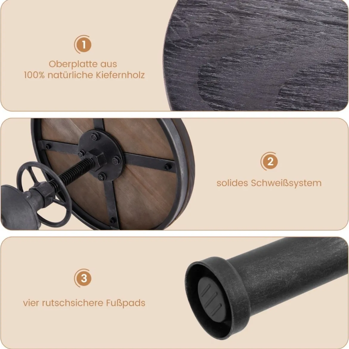 Barhocker höhenverstellbar 59,5-75 cm Barstuhl aus Holz und Metall