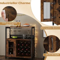 Barschrank freistehender Weinschrank mit herausnehmbarem Weinregal & Glashalter Weinbarschrank Rustikales Braun