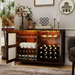 Barschrank mit LED-Beleuchtung & Fernbedienung Weinschrank mit verstellbaren Regalen Rustikal Braun