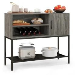 Barschrank mit Weinregalen und Ablageflächen Konsolentisch aus Holz mit Metallrahmen für Esszimmer 100 x 35 x 83 cm