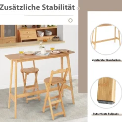 Bartisch aus Bambus mit stabiler Holzkonstruktion & leicht zu reinigender Oberfläche hoher Esstisch Natur