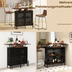Bartisch Küche Küchentheke mit Stauraum und Fußstütze Theke Bar mit Metallrahmen 120 x 50 x 106,5 cm Braun Rechteckig