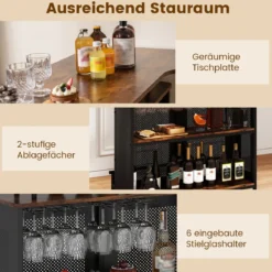 Bartisch Küche Küchentheke mit Stauraum und Fußstütze Theke Bar mit Metallrahmen 120 x 50 x 106,5 cm Braun Rechteckig