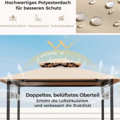 Bartisch mit 2 Barhocker Gartenbar Set mit Metallregalen & Glashalter Grillpavillon mit Doppeldach