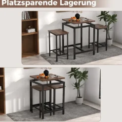 Bartisch mit Barhocker Set Küchentisch in Thekenhöhe Esstisch mit 2 Stühlen Rustikales Braun