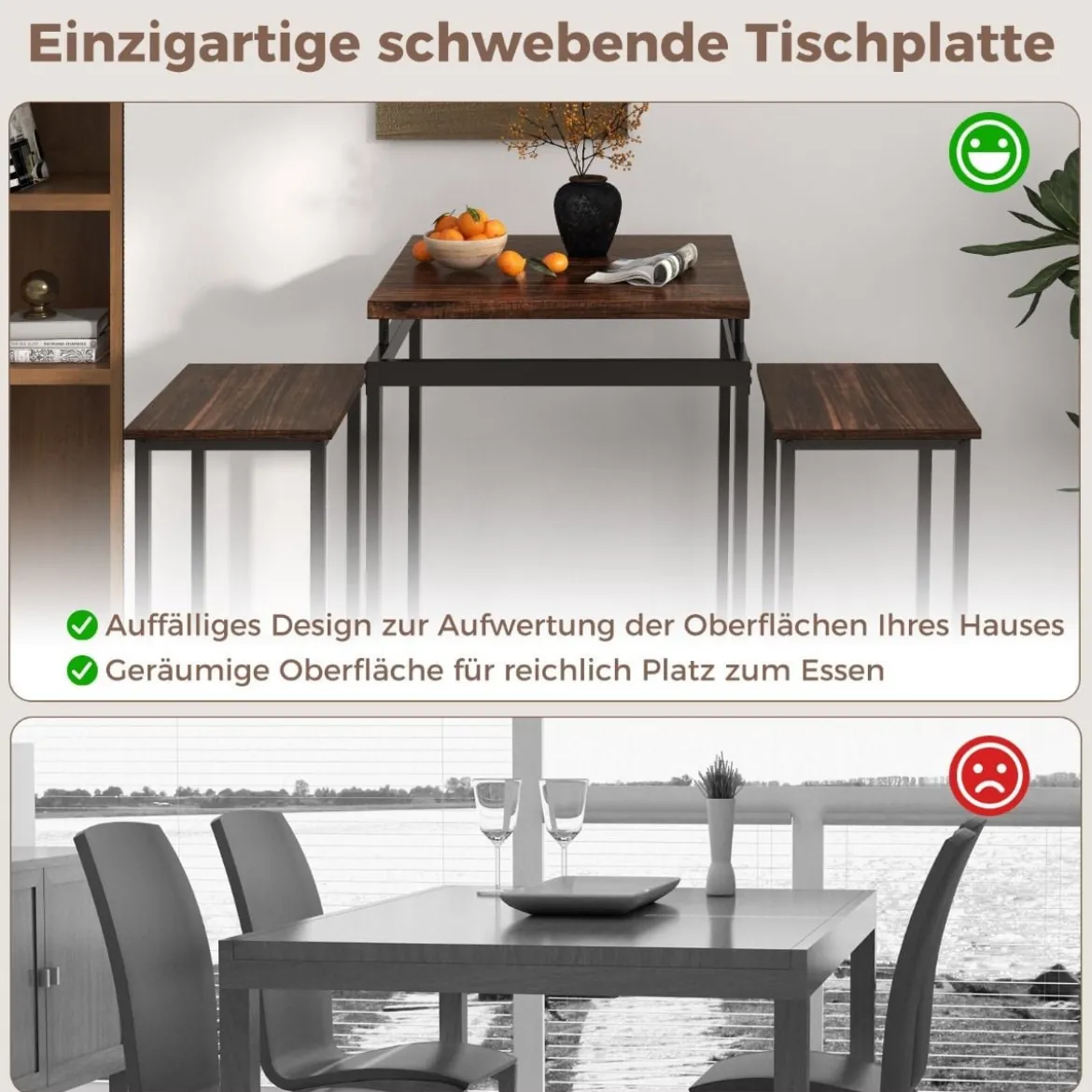 Bartisch mit Barhocker Set Küchentisch in Thekenhöhe Esstisch mit 2 Stühlen Rustikales Braun