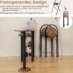 Bartisch mit 2 Klappbaren Barhockern & Regalen 2 Personen Küchentheke mit Regalen Vintagebraun