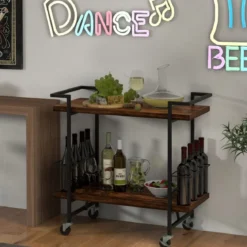 Barwagen mit Abschließbaren Rädern & Rutschfester Geländer Küchenrollwagen