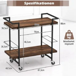 Barwagen mit Abschließbaren Rädern & Rutschfester Geländer Küchenrollwagen