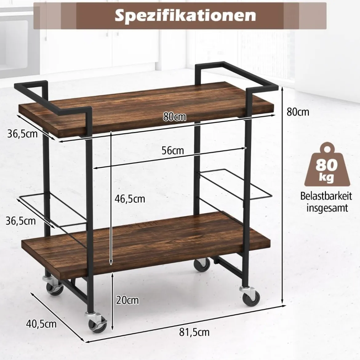 Barwagen mit Abschließbaren Rädern & Rutschfester Geländer Küchenrollwagen
