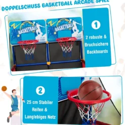 Basketball-Arcade-Spiel für Kinder Basketballständer mit 2 Körben 90 x 90 x 140 cm