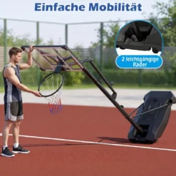 Basketballkorb mit PE-Rückwand Outdoor Basketballanlage 215-260 cm 8-fach Höhenverstellbar
