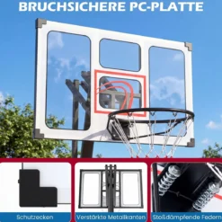 Basketballkorb mit Rollen 150-305 cm Höhenverstellbarer Basketballständer mit PC-Rückwand