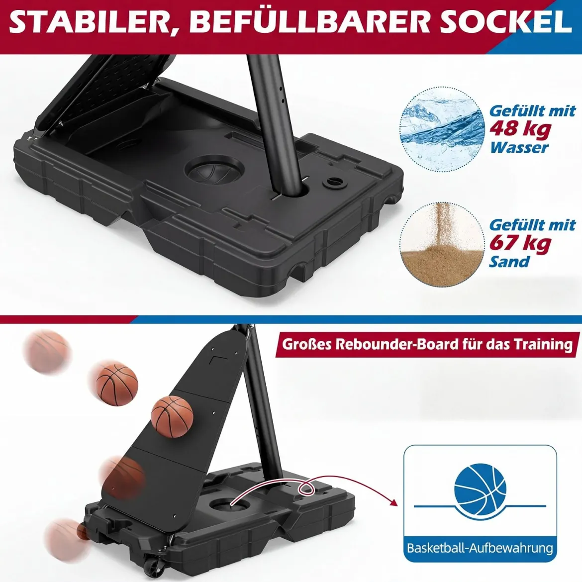 Basketballkorb mit Rollen 150-305 cm Höhenverstellbarer Basketballständer mit PC-Rückwand