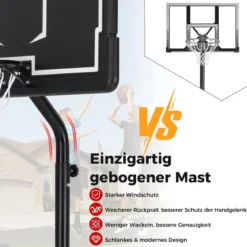Basketballkorb Outdoor Basketballständer 210-260 cm höhenverstellbar auf Rädern Schwarz