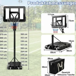 Basketballständer 245-305 cm Höhenverstellbar Basketballkorb mit Ständer Schwarz