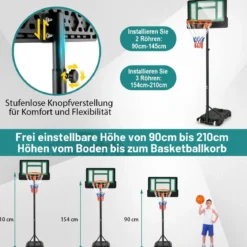 Basketballständer 90/158-210 cm höhenverstellbar Basketballkorb mit Ständer wetterbeständig Indoor Outdoor