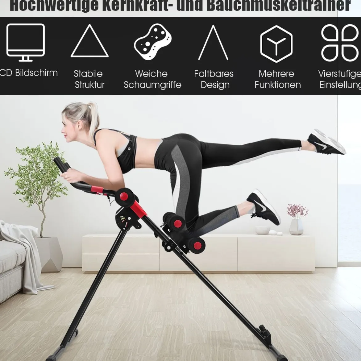 Bauchtrainer Rückentrainer AB Bauchmuskeltrainer klappbar Heimtrainer mit LCD-Display