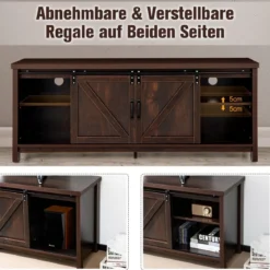 Bauernhaus-TV-Ständer mit Schiebetüren für Fernseher bis 65 Zoll 150 x 40 x 60 cm Braun