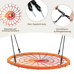 Baumschaukel Ø100cm Nestschaukel Spinnennetz Kinderschaukel Tellerschaukel Hängeschaukel Orange