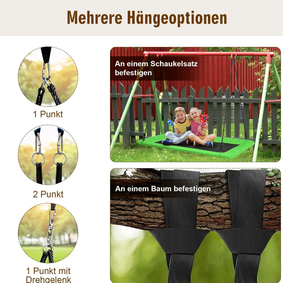 Baumschaukel Nestschaukel 100-180cm verstellbaren Seil Indoor & Outdoor-Baumschaukel Schaukel Blau/Grün/Bunt