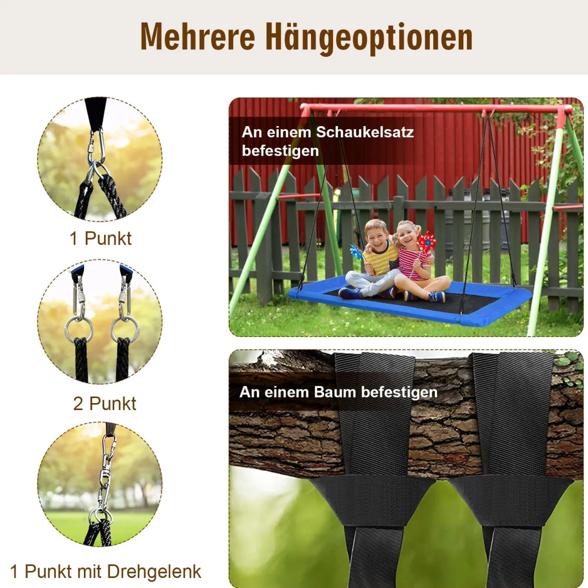 Baumschaukel Nestschaukel 100-180cm verstellbaren Seil Indoor & Outdoor-Baumschaukel Schaukel Blau/Grün/Bunt
