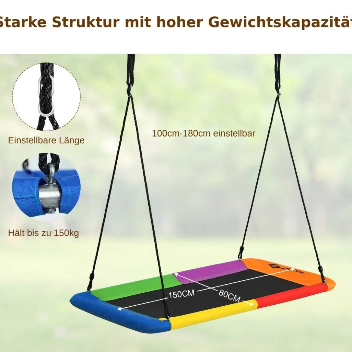Baumschaukel Nestschaukel 100-180cm verstellbaren Seil Indoor & Outdoor-Baumschaukel Schaukel Blau/Grün/Bunt