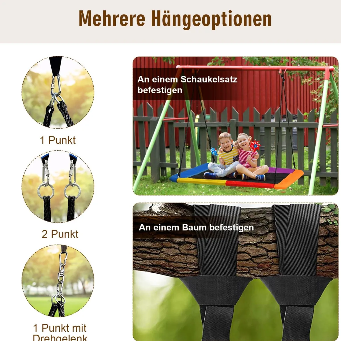 Baumschaukel Nestschaukel 100-180cm verstellbaren Seil Indoor & Outdoor-Baumschaukel Schaukel Blau/Grün/Bunt