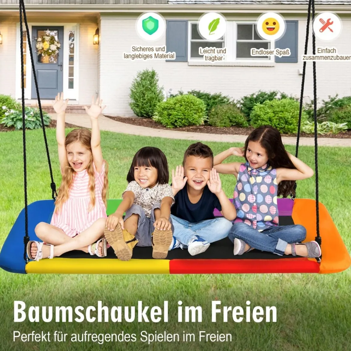 Baumschaukel Nestschaukel 100-180cm verstellbaren Seil Indoor & Outdoor-Baumschaukel Schaukel Blau/Grün/Bunt