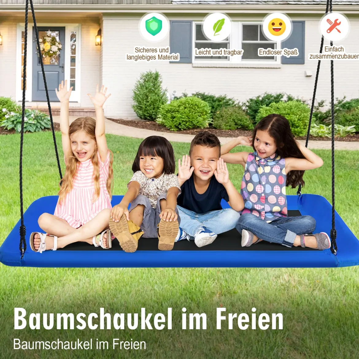 Baumschaukel Nestschaukel 100-180cm verstellbaren Seil Indoor & Outdoor-Baumschaukel Schaukel Blau/Grün/Bunt