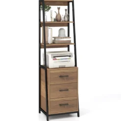 Bücherregal Büroregal mit 3 Schubladen & 4 offenen Regalen 51 x 40 x 175 cm Natur + Schwarz