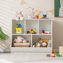 Bücherregal für Kinder mit 5 Würfelfächern Kinderregal aus Holz mit Kippsicherungen Weiß