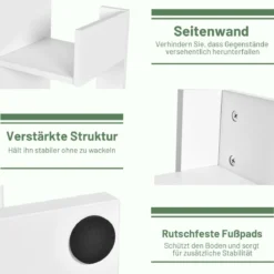 Bücherregal im Baumform mit 8 Fächern Standregal Aufbewahrungsregal 50 x 25 x 145 cm Weiß