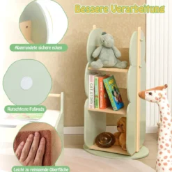 Bücherregal Kinder drehbares Kinderregal mit 3 Ebenen & 5 offene Fächern 30 x 30 x 90 cm Grün