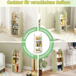 Bücherregal Kinder drehbares Kinderregal mit 3 Ebenen & 5 offene Fächern 30 x 30 x 90 cm Grün