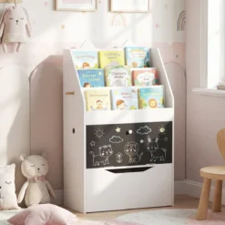 Bücherregal Kinderregal mit 2 Haken 3 Regalen & Schrank Spielzeugregal mit Abnehmbarer Schublade Weiß