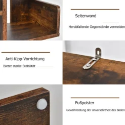 Bücherregal mit 13 Ablagen Standregal Ecke Büroregal freistehend Aktenregal 86 x 23,5 x 140,5 cm Rustikales Braun