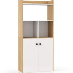 Bücherregal mit Doppeltürschrank 3-stöckiges Standregal mit Offenen Fächern 60 x 30 x 133 cm