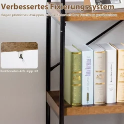Bücherregal mit 5 Ebenen & Metallrahmen & Industrie-Design Standregal Büroregal Braun