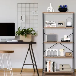 Bücherregal mit 5 Ebenen & Metallrahmen & Industrie-Design Standregal Büroregal Grau